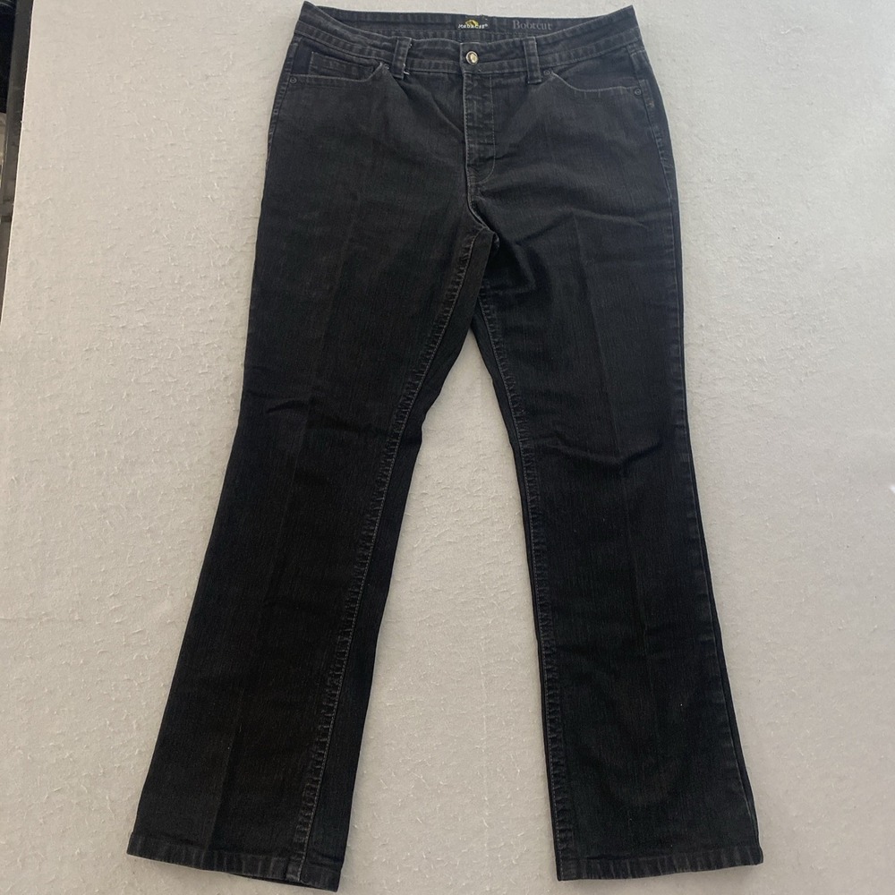 Jordache Jeans Women's Size 14 Bootcut Black Stretch Denim Rear Flap Pockets